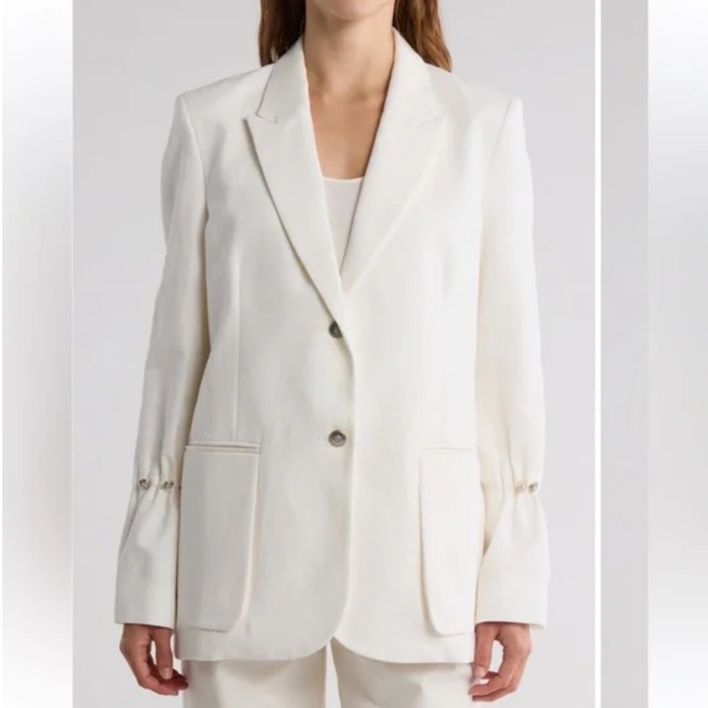 Twp Mo Stretch Cotton Blazer Women’s Cream Tailored Blazer Jacket Size L Oversz